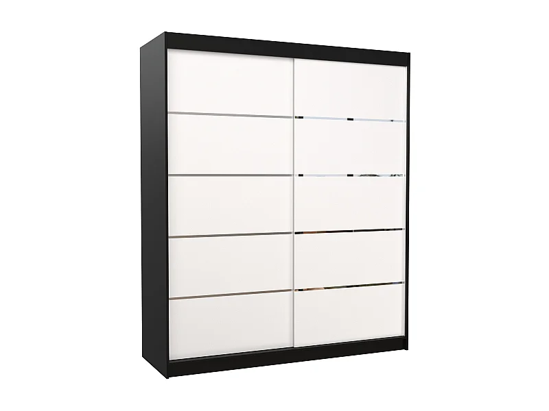 Armoire de chambre à coucher noir 2 portes coulissantes blanches et alu Pimka 180cm