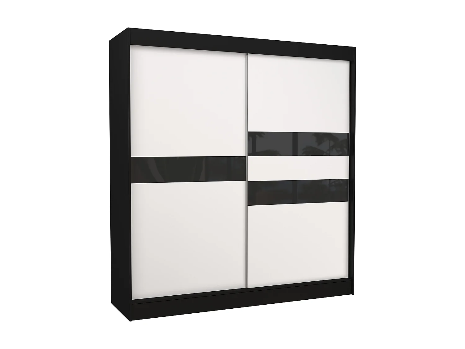 Armoire de chambre noir à portes coulissantes bois blanc mat et noir laqué Korza - 3 tailles-Largeur 150 cm