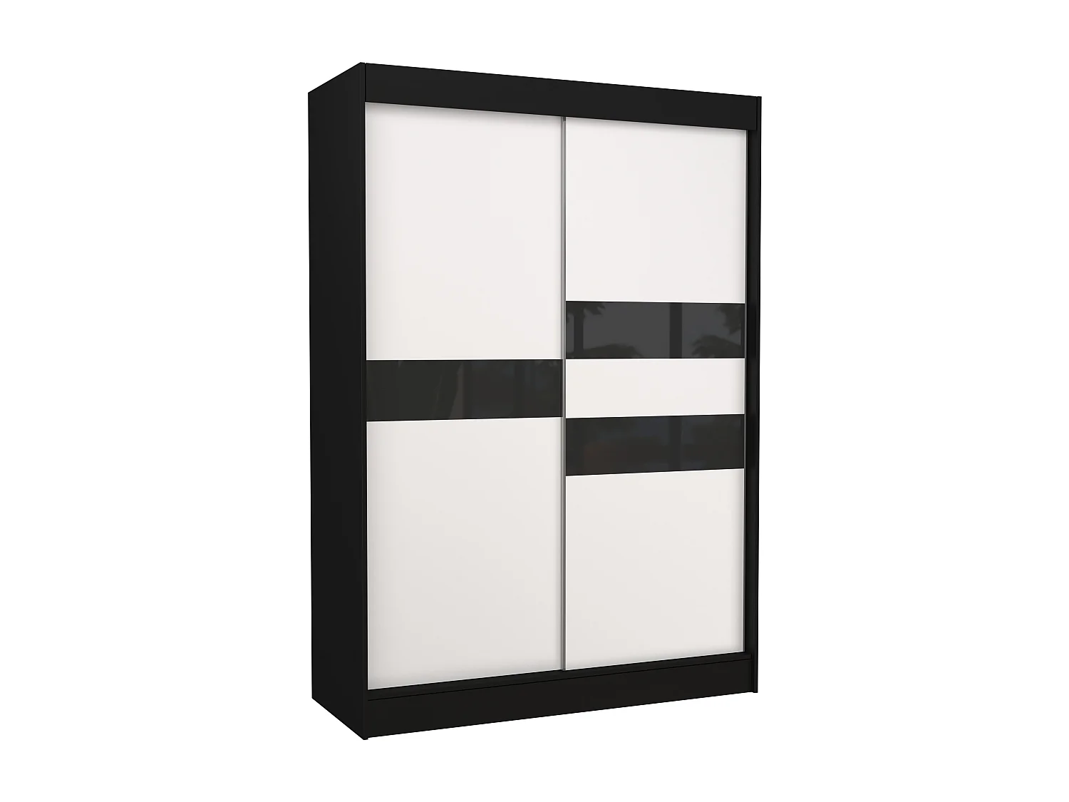 Armoire de chambre noir à portes coulissantes bois blanc mat et noir laqué Korza - 3 tailles-Largeur 150 cm