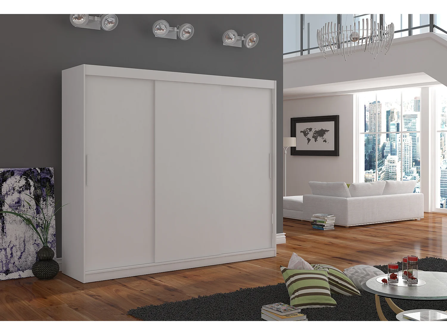 Grande armoire de chambre 3 portes coulissantes blanches Badoz 250cm