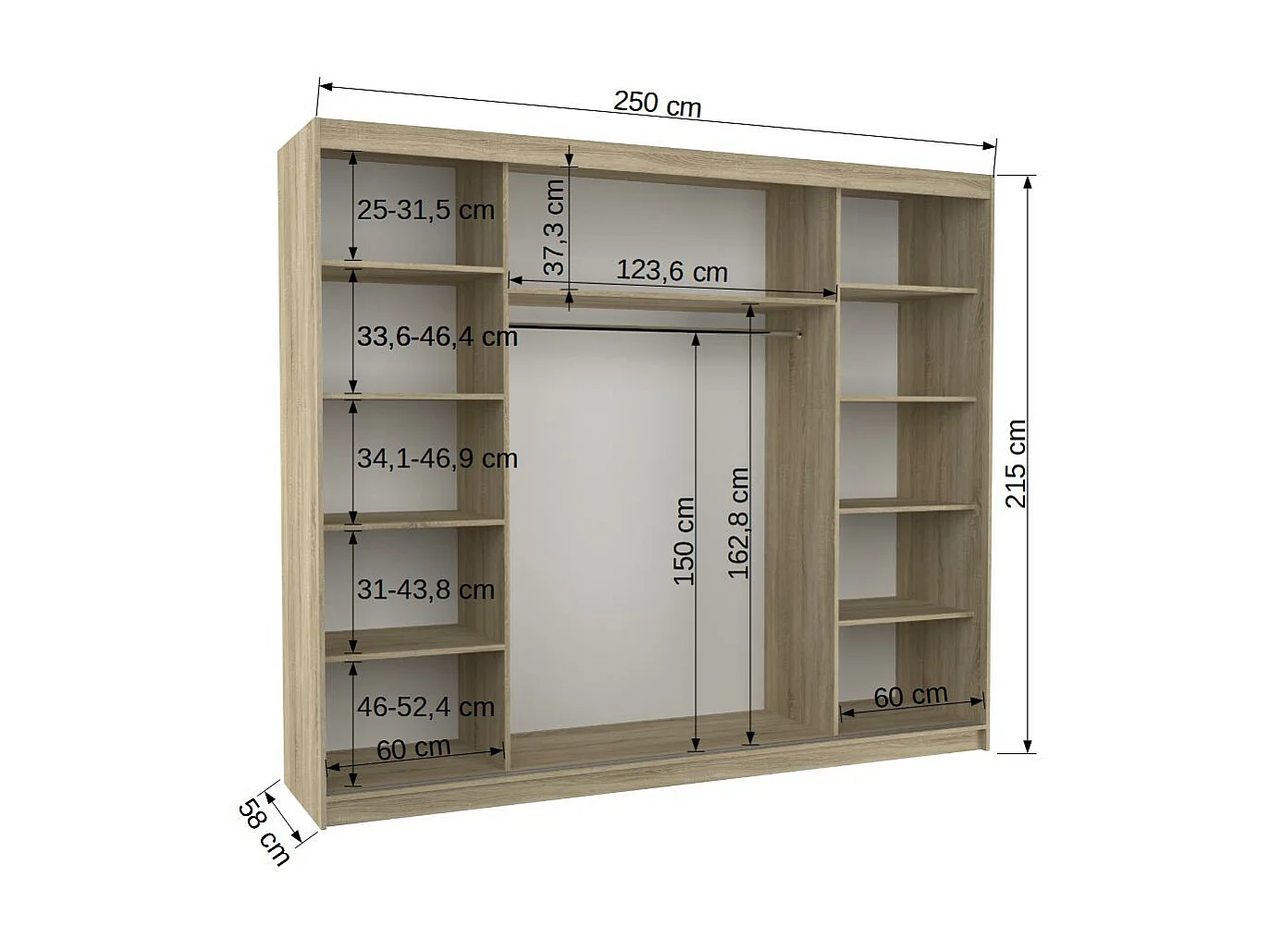 Grande armoire de chambre 3 portes coulissantes blanches Badoz 250cm