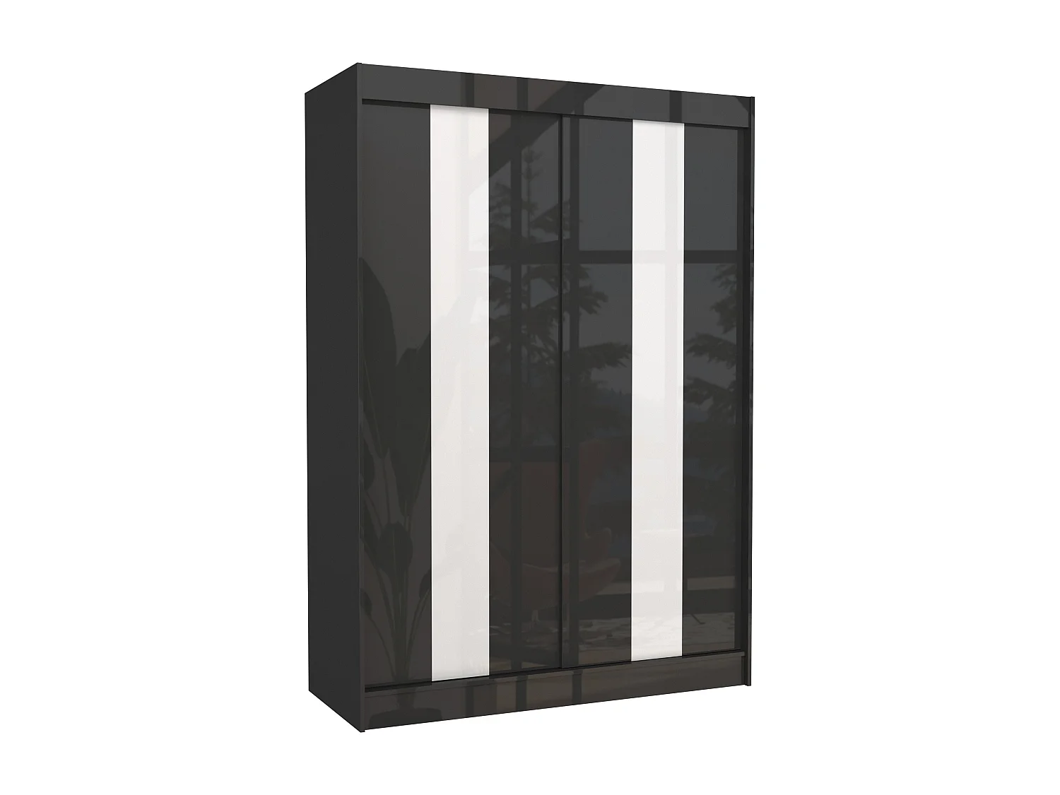 Armoire de chambre à portes coulissantes bois noir mat et blanc laqué Karola - 3 tailles-Largeur 200 cm