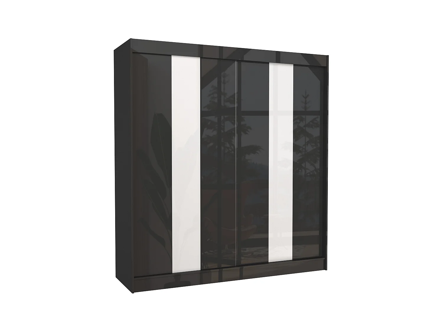 Armoire de chambre à portes coulissantes bois noir mat et blanc laqué Karola - 3 tailles-Largeur 200 cm