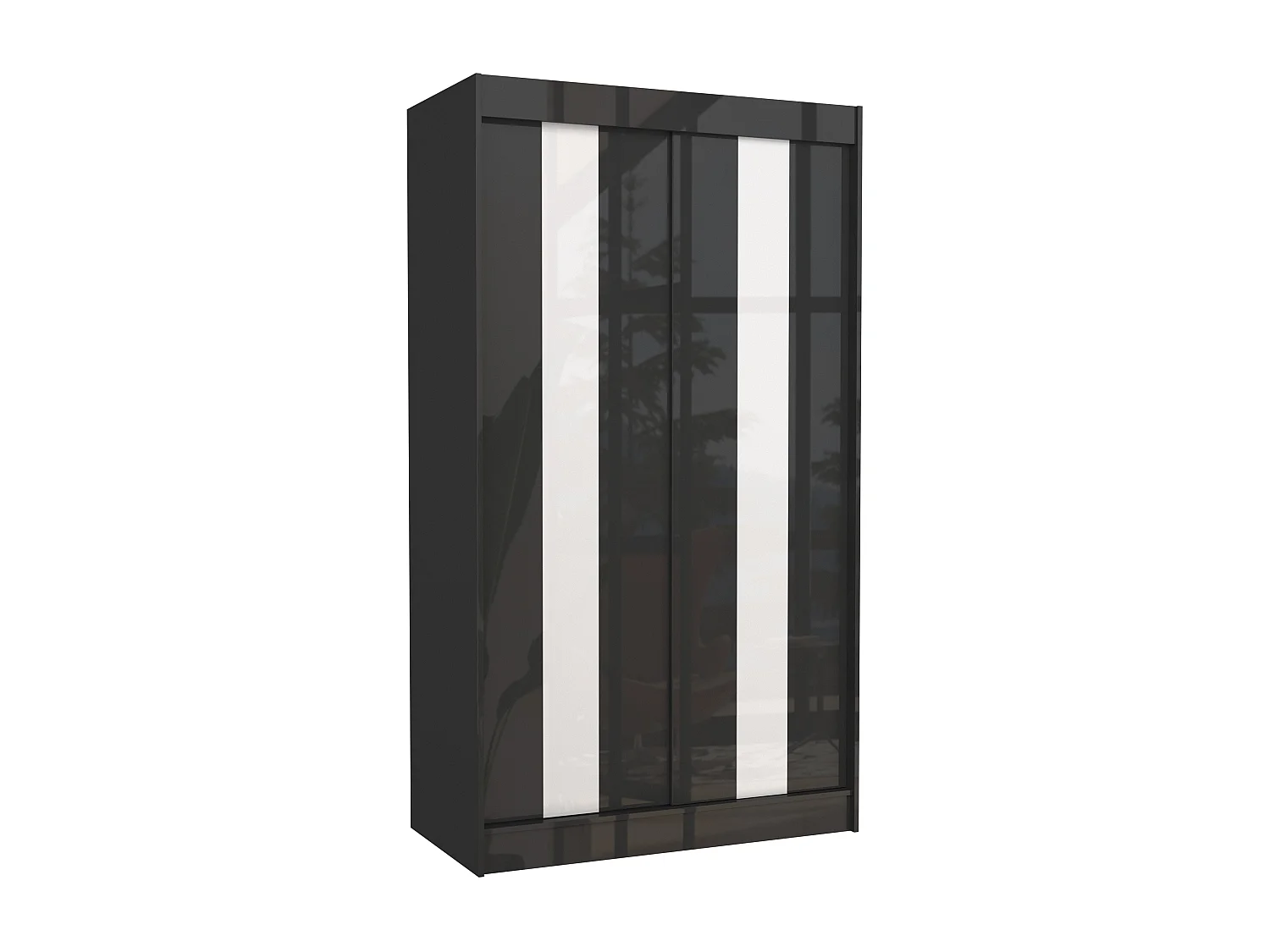 Armoire de chambre à portes coulissantes bois noir mat et blanc laqué Karola - 3 tailles-Largeur 200 cm