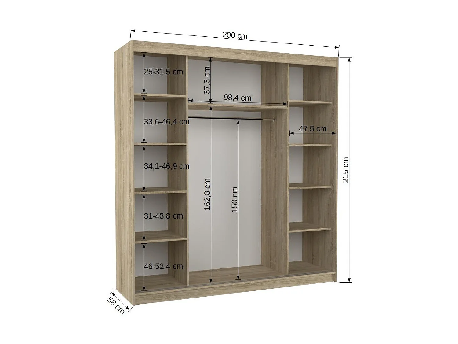 Armoire moderne blanche avec 2 portes coulissantes 1 naturel 1 miroir Davia 200cm