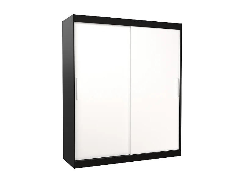 Armoire de chambre à coucher noir 2 portes coulissantes blanches Kelly 180cm
