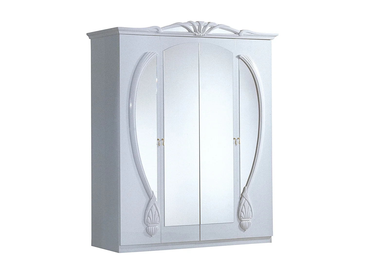 Armoire de chambre 4 portes battantes baroque bois brillant blanc Venize 190cm