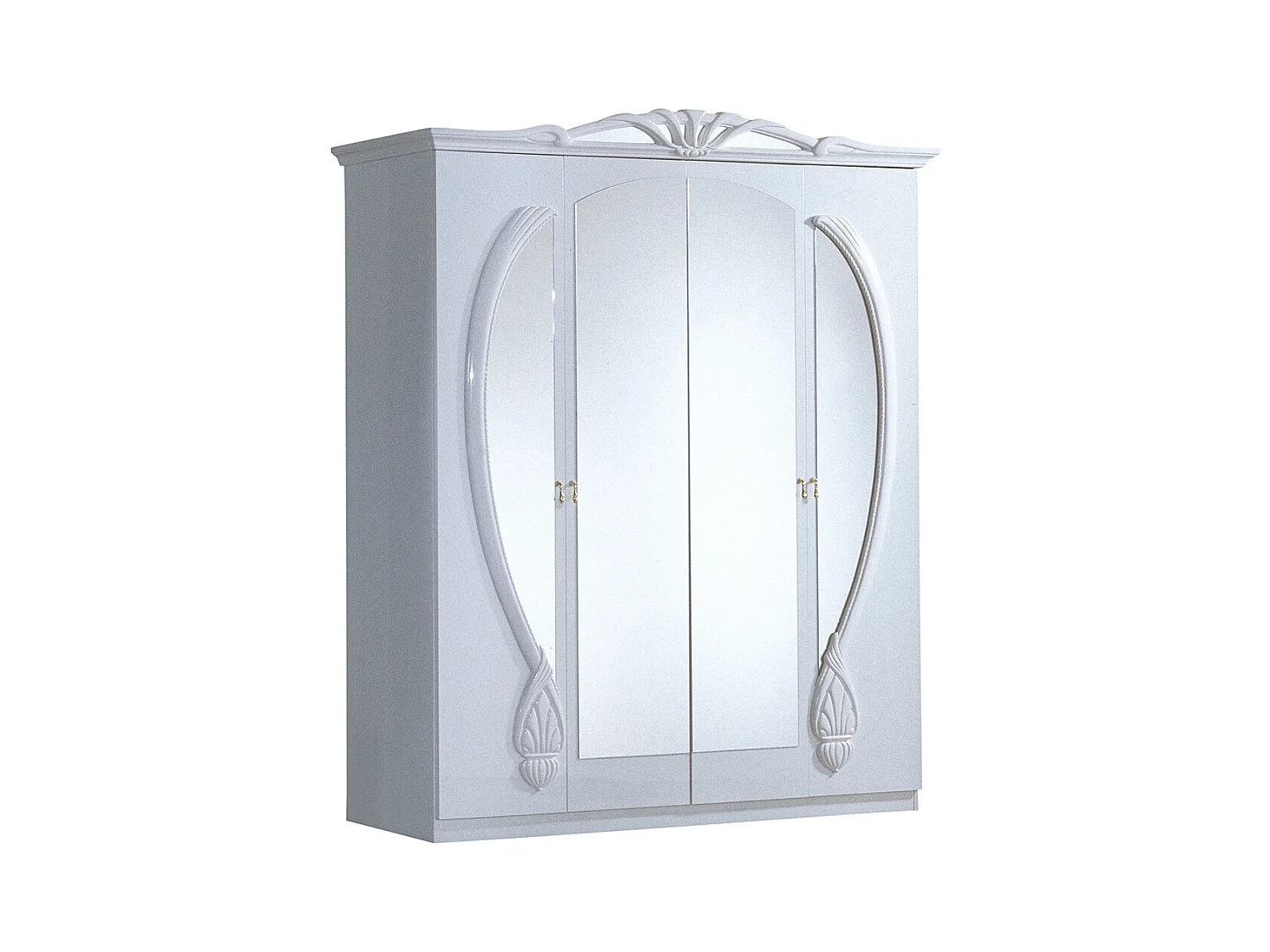 Armoire de chambre 4 portes battantes baroque bois brillant blanc Venize 190cm