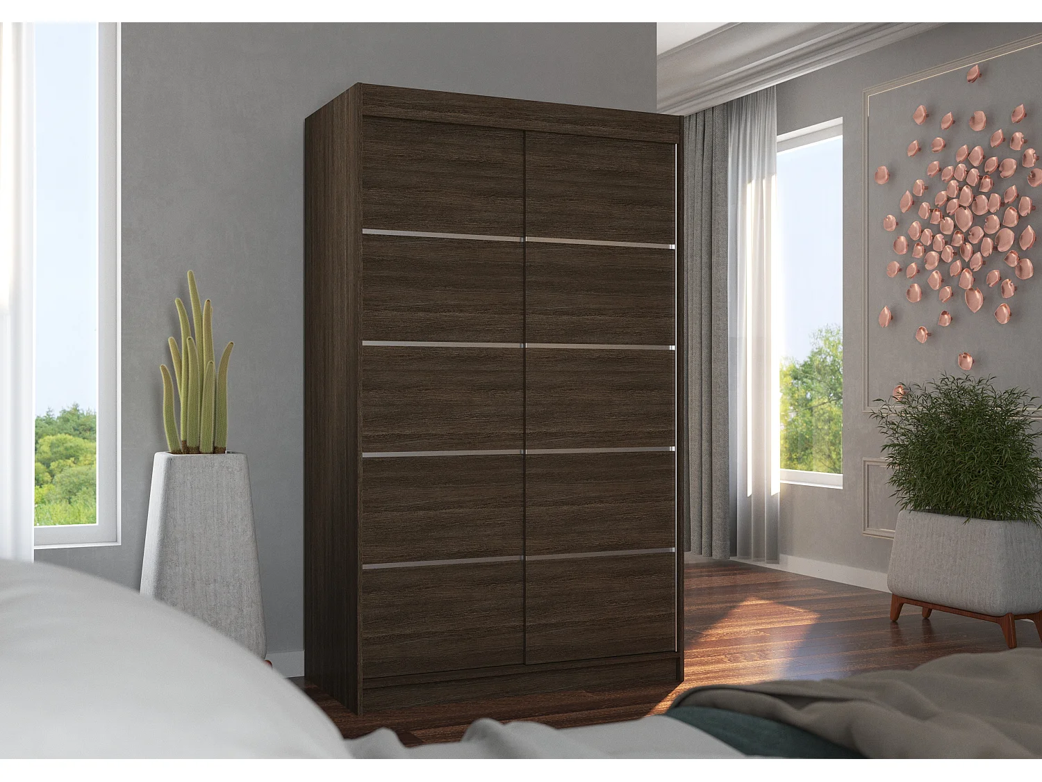 Petite armoire de chambre marron avec 2 portes coulissantes Benko 120cm