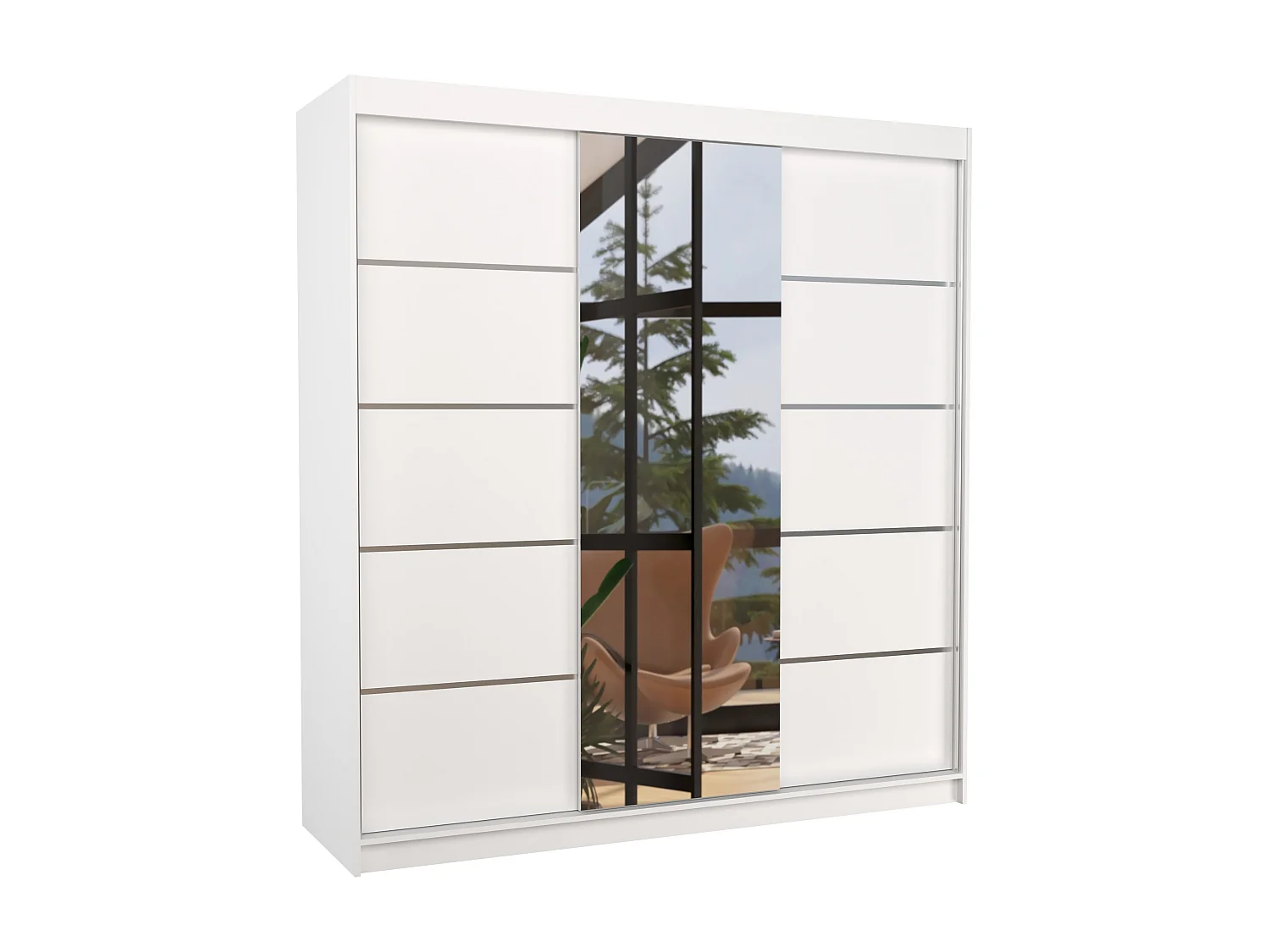 Armoire chambre adulte 2 portes coulissantes bois blanc et miroir Baker 200cm