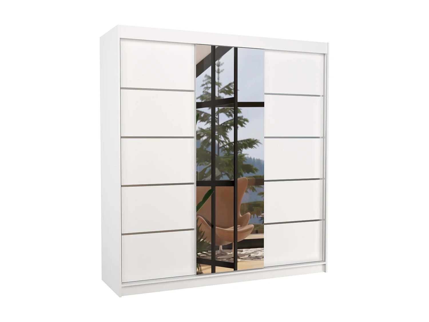 Armoire chambre adulte 2 portes coulissantes BAKER 200cm avec miroir-Blanc