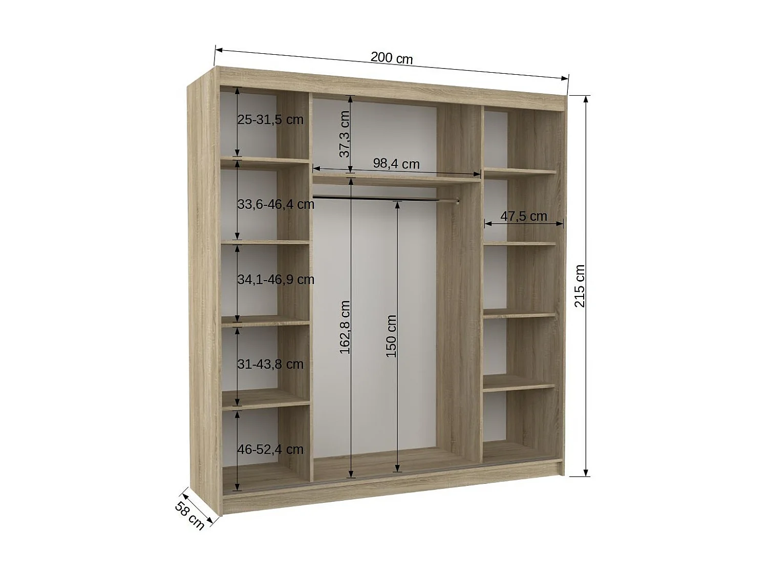 Armoire chambre adulte 2 portes coulissantes BAKER 200cm avec miroir-Blanc