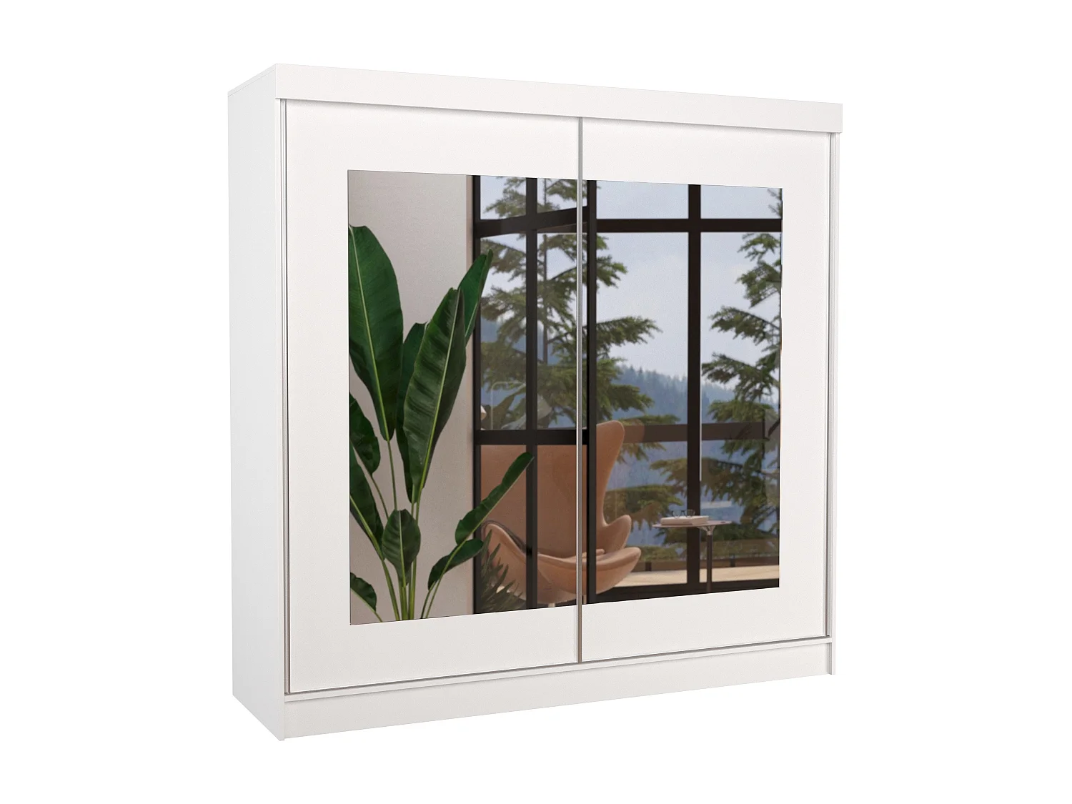 Armoire chambre adulte 2 portes coulissantes bois blanc et miroir Trenda 200cm