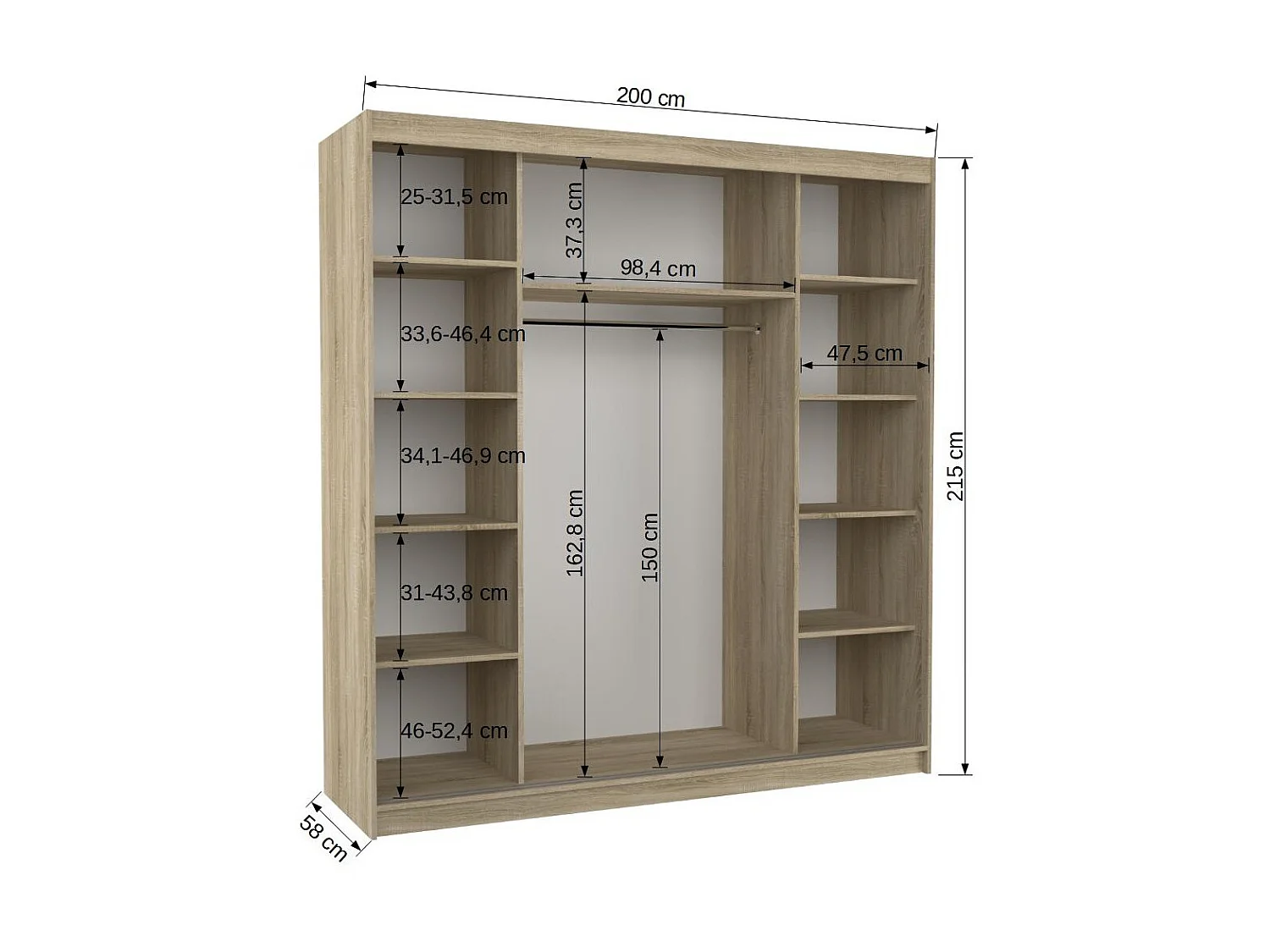 Armoire chambre adulte blanche 2 portes coulissantes Yvona 200cm