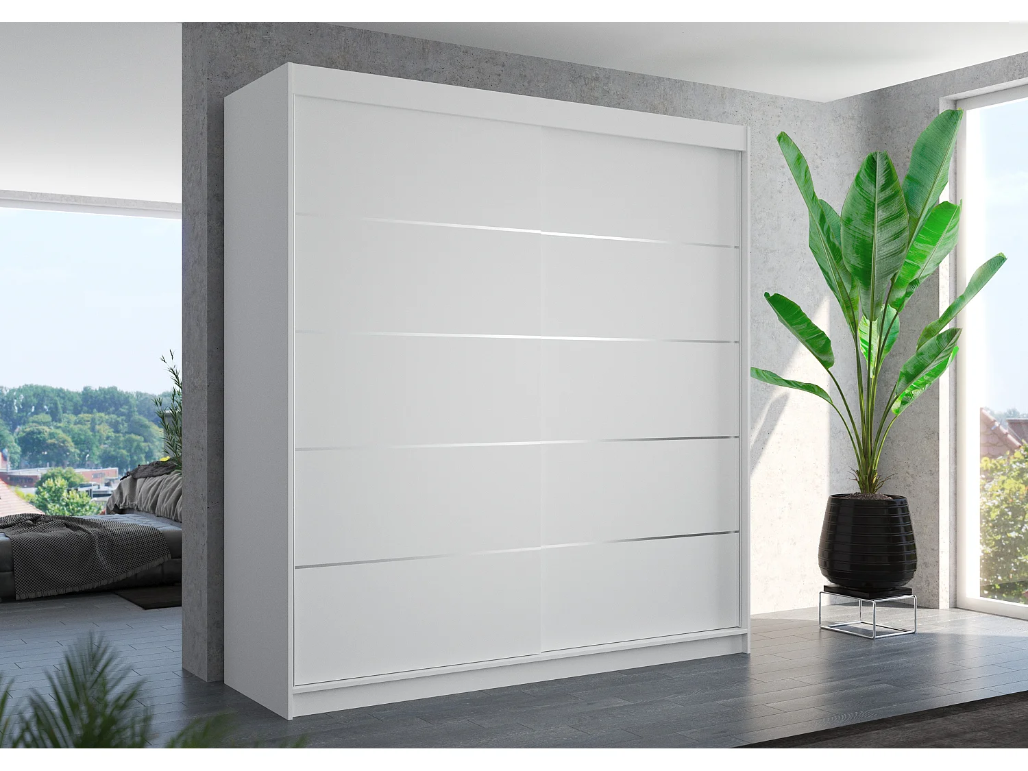 Armoire chambre adulte blanche 2 portes coulissantes Yvona 200cm