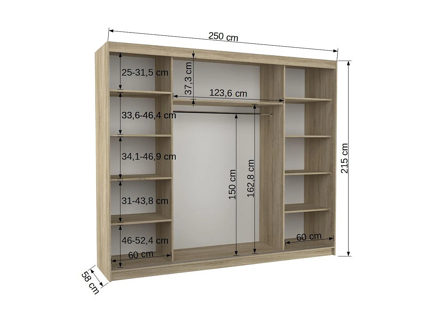Grande armoire de chambre à coucher 3 portes coulissantes blanches et miroir Douko 250cm