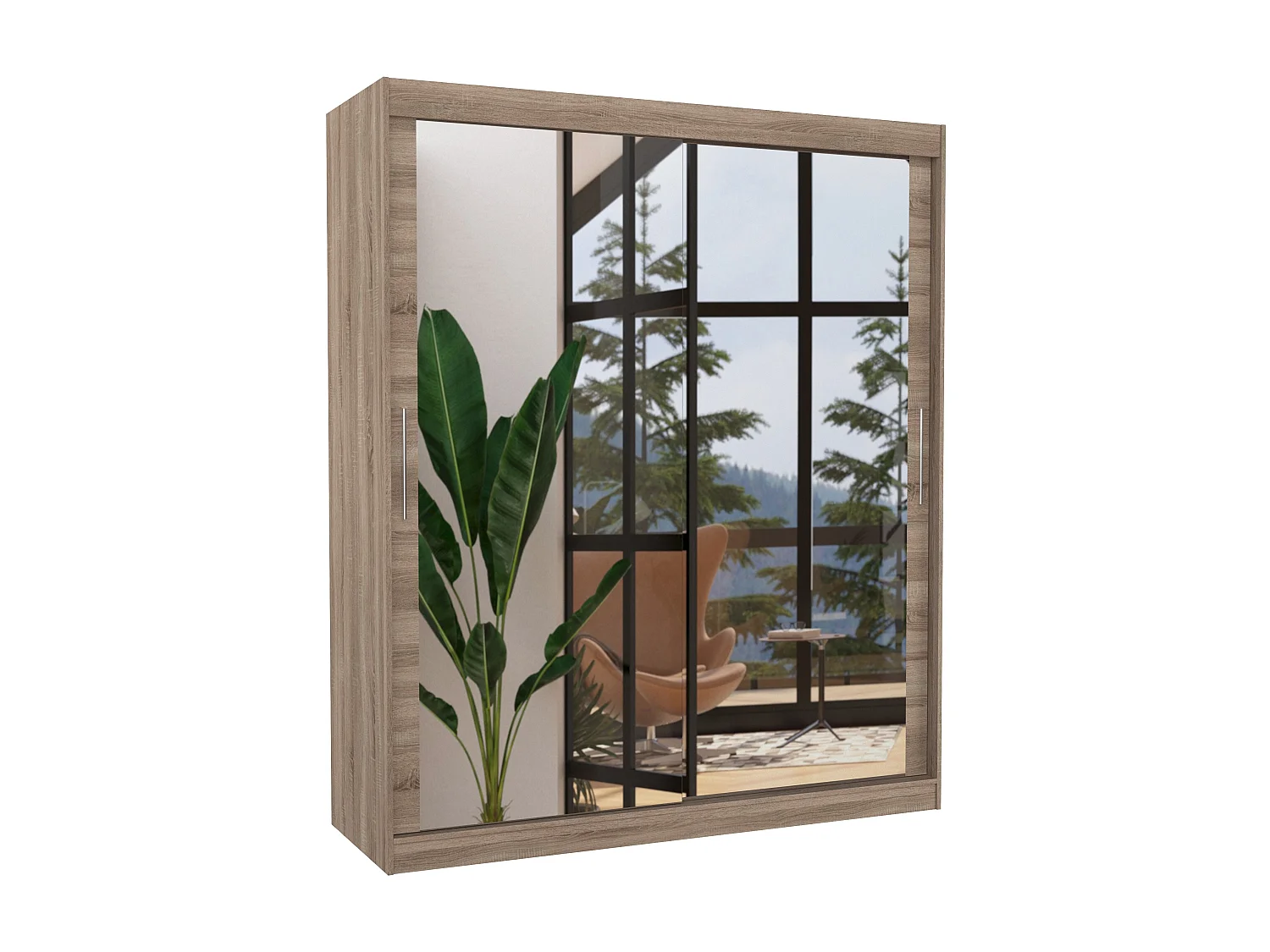 Armoire de chambre bois truffe 2 portes coulissantes avec miroir Toraz 180cm