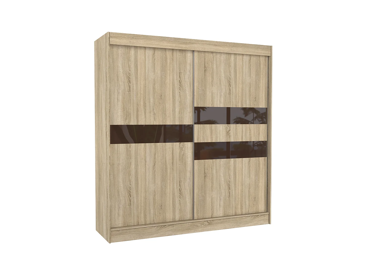 Armoire de chambre à portes coulissantes bois clair mat et marron laqué Korza - 3 tailles-Largeur 120 cm