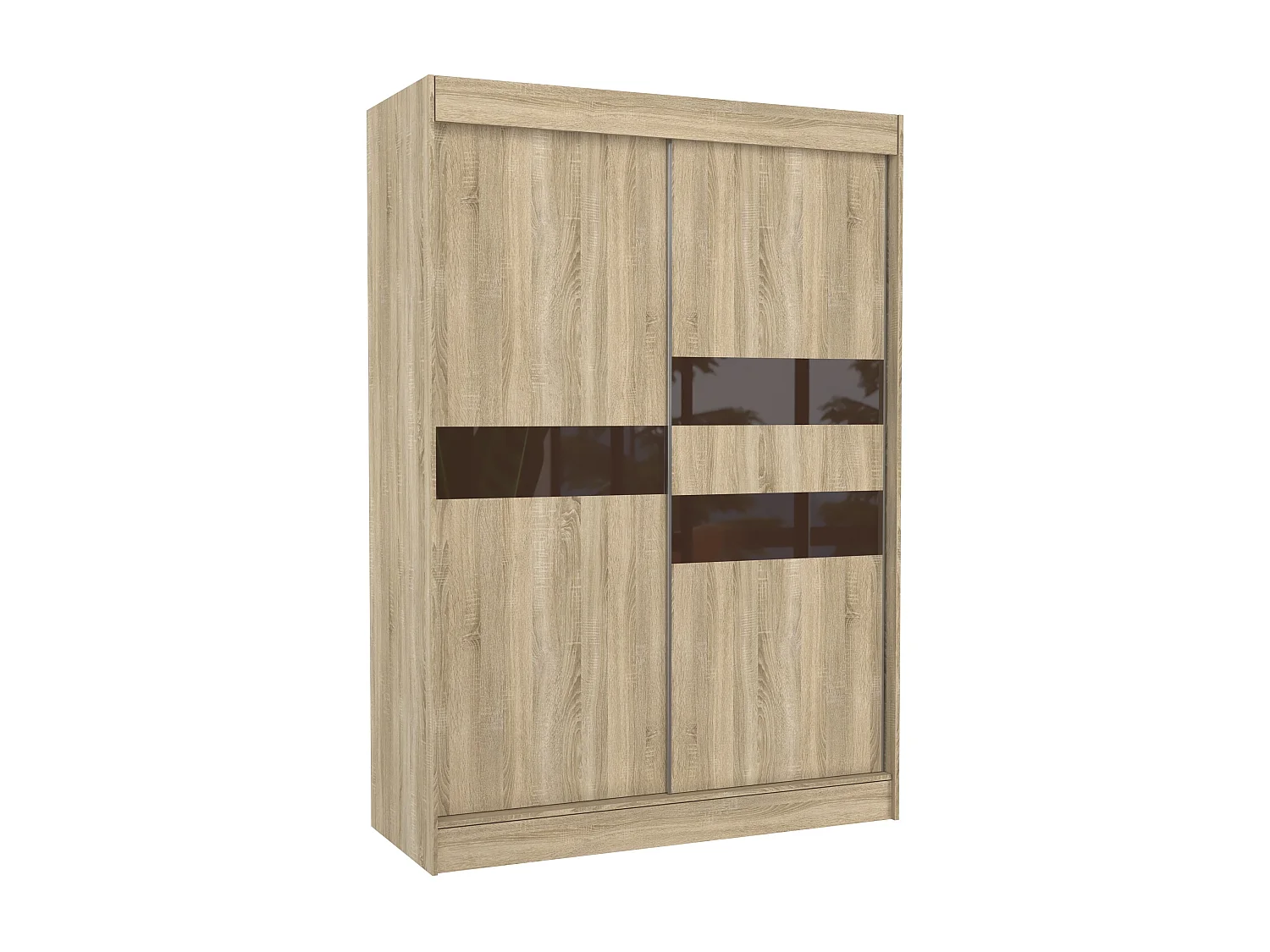 Armoire de chambre à portes coulissantes bois clair mat et marron laqué Korza - 3 tailles-Largeur 120 cm