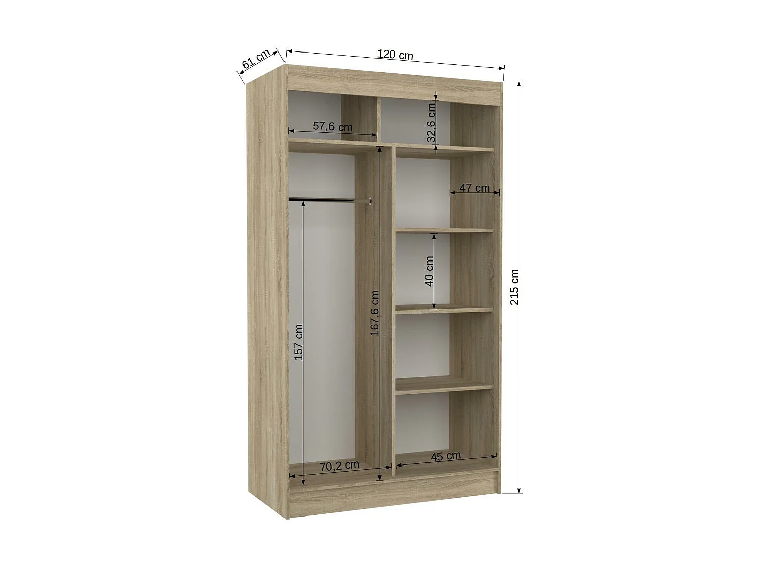 Armoire de chambre 1 porte blanche et grise laquée 1 porte miroir Voka - 3 tailles-Largeur 120 cm
