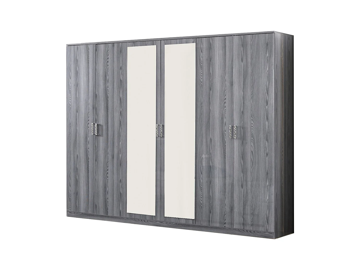 Grande armoire de chambre 6 portes battantes bois chêne grisé Nikoza 116cm