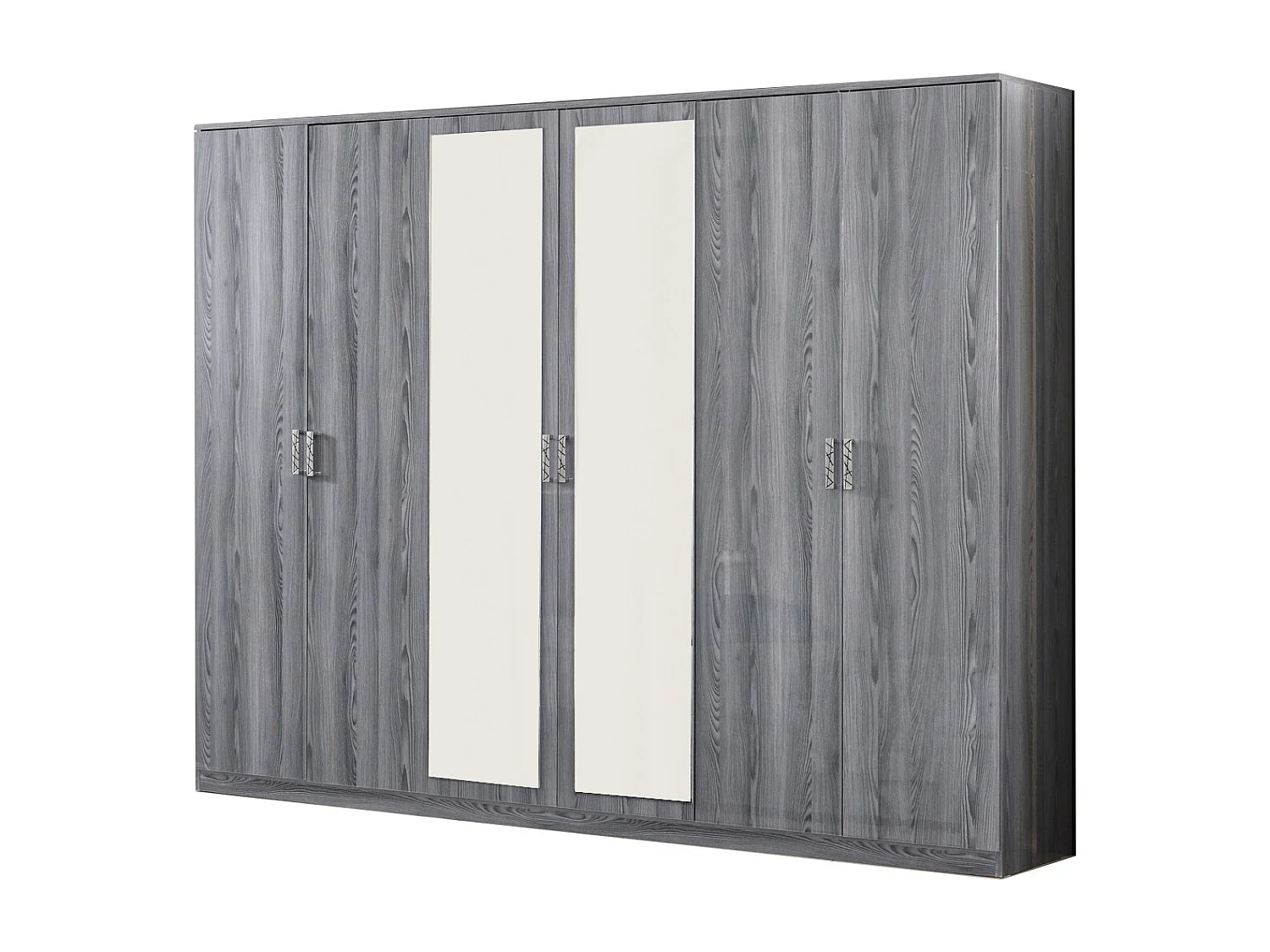 Grande armoire de chambre 6 portes battantes bois chêne grisé Nikoza 116cm