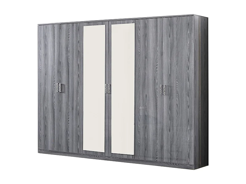 Grande armoire de chambre 6 portes battantes bois chêne grisé Nikoza 116cm