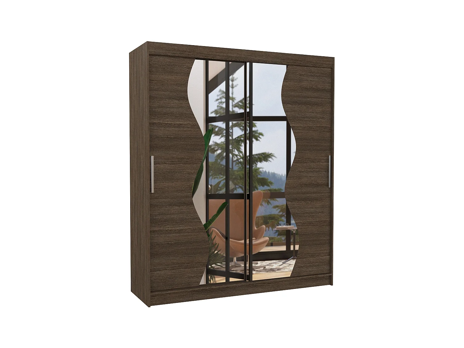 Armoire de chambre moderne marron 2 portes coulissantes avec miroir Voky 180cm