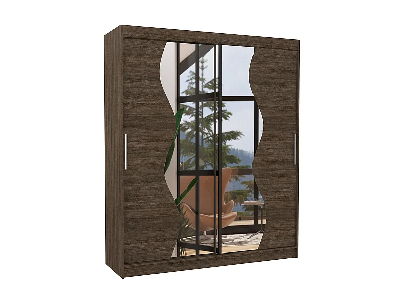 Armoire de chambre moderne marron 2 portes coulissantes avec miroir Voky 180cm