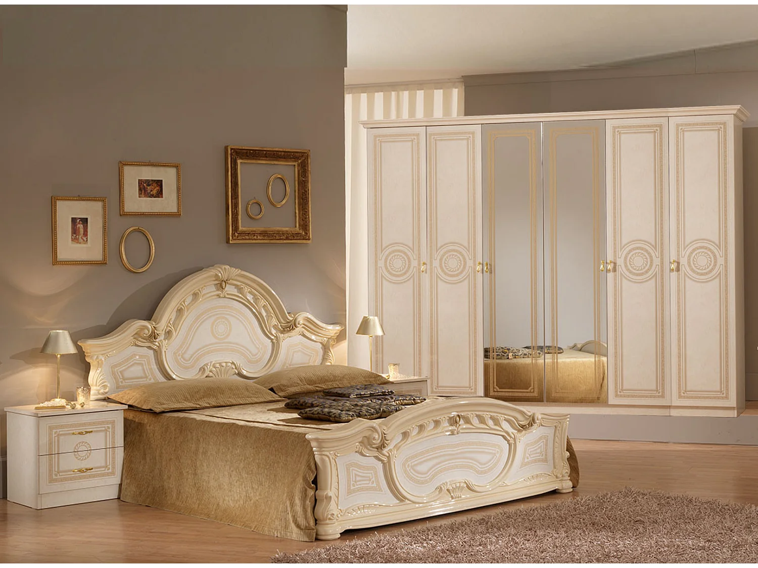 Armoire adulte 6 portes laqué beige Soraya 284cm