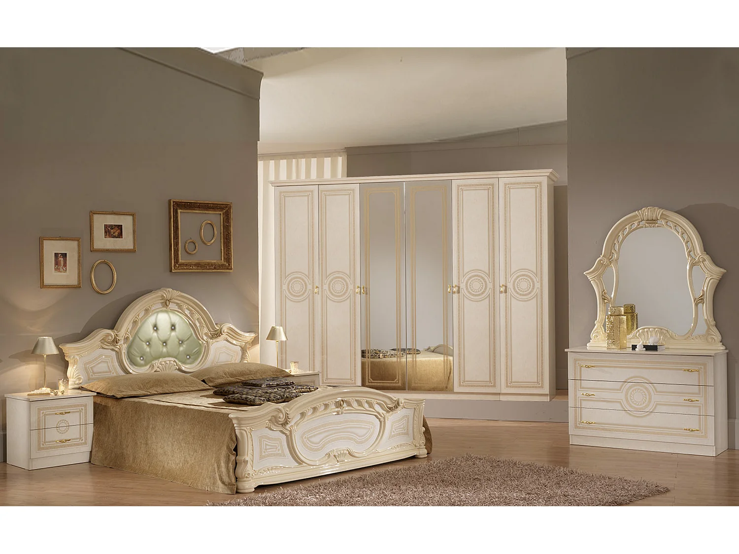 Armoire adulte 6 portes laqué beige Soraya 284cm