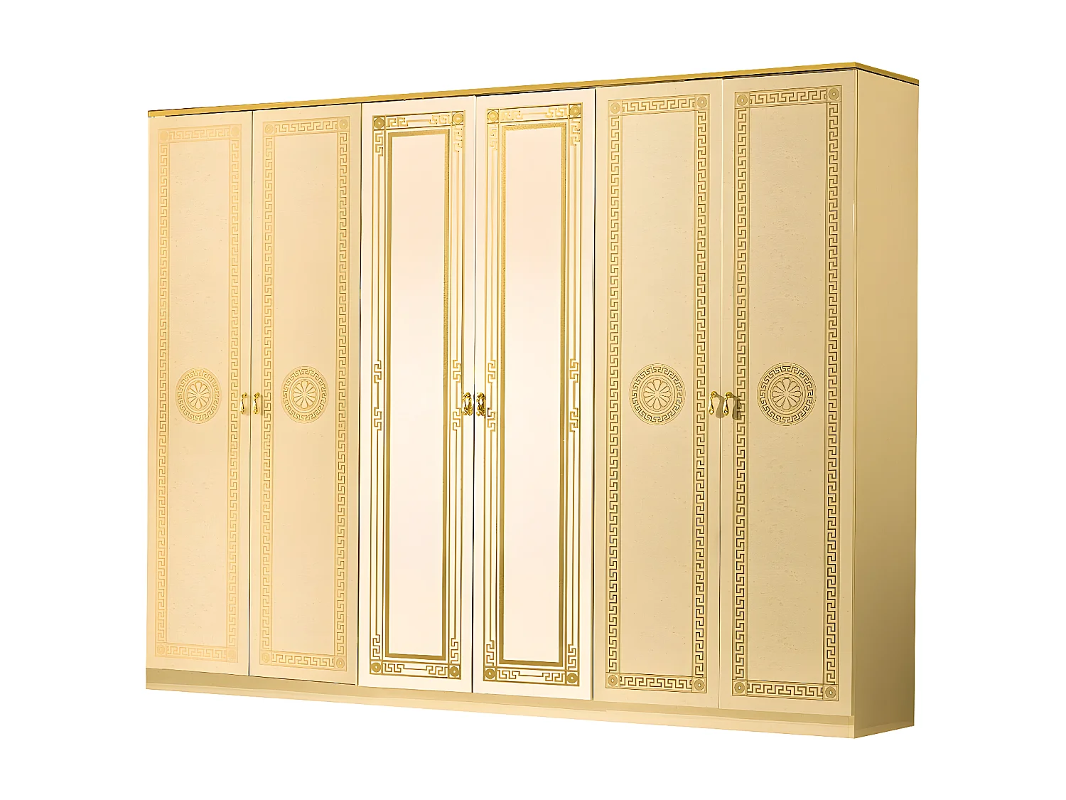 Armoire de chambre 6 portes 2 avec miroirs laqué beige et doré Savana 181cm