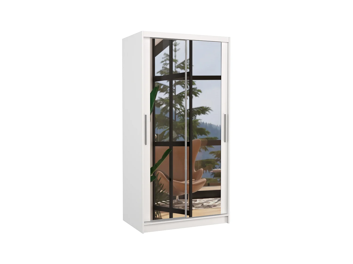 Petite armoire de chambre blanche 2 portes coulissantes avec miroir Niko 100cm