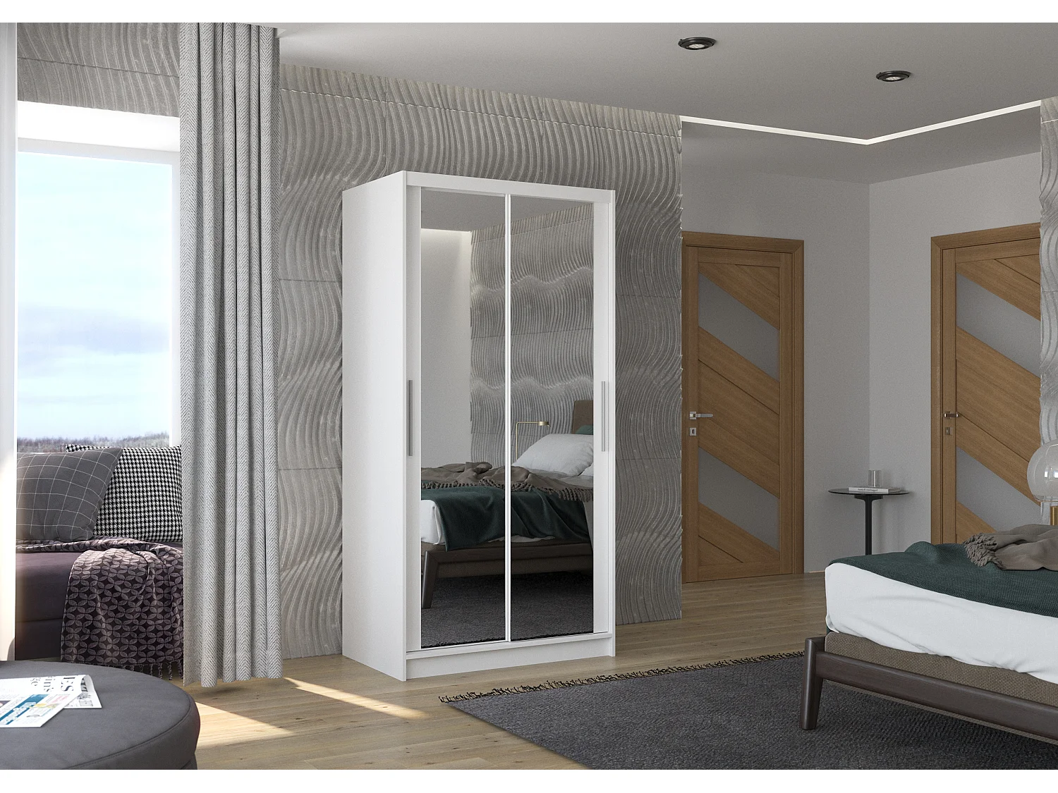 Petite armoire de chambre blanche 2 portes coulissantes avec miroir Niko 100cm