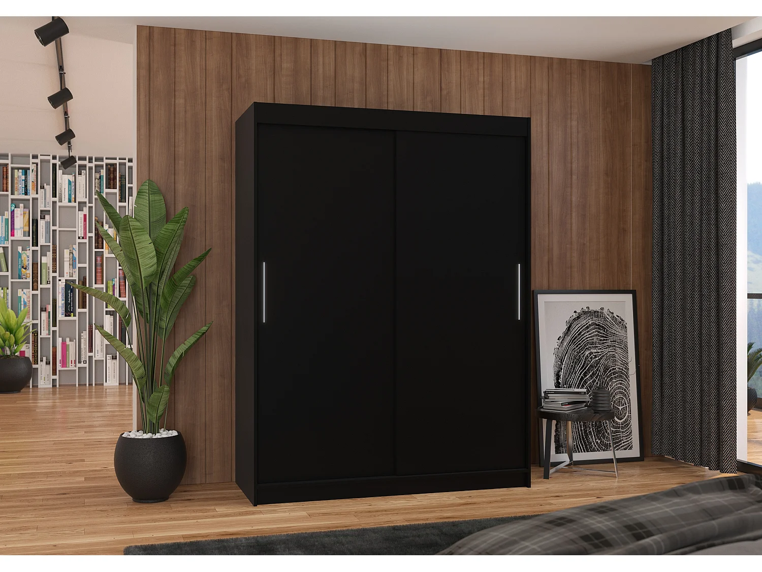 Armoire de chambre à coucher noir 2 portes coulissantes Douva 150cm