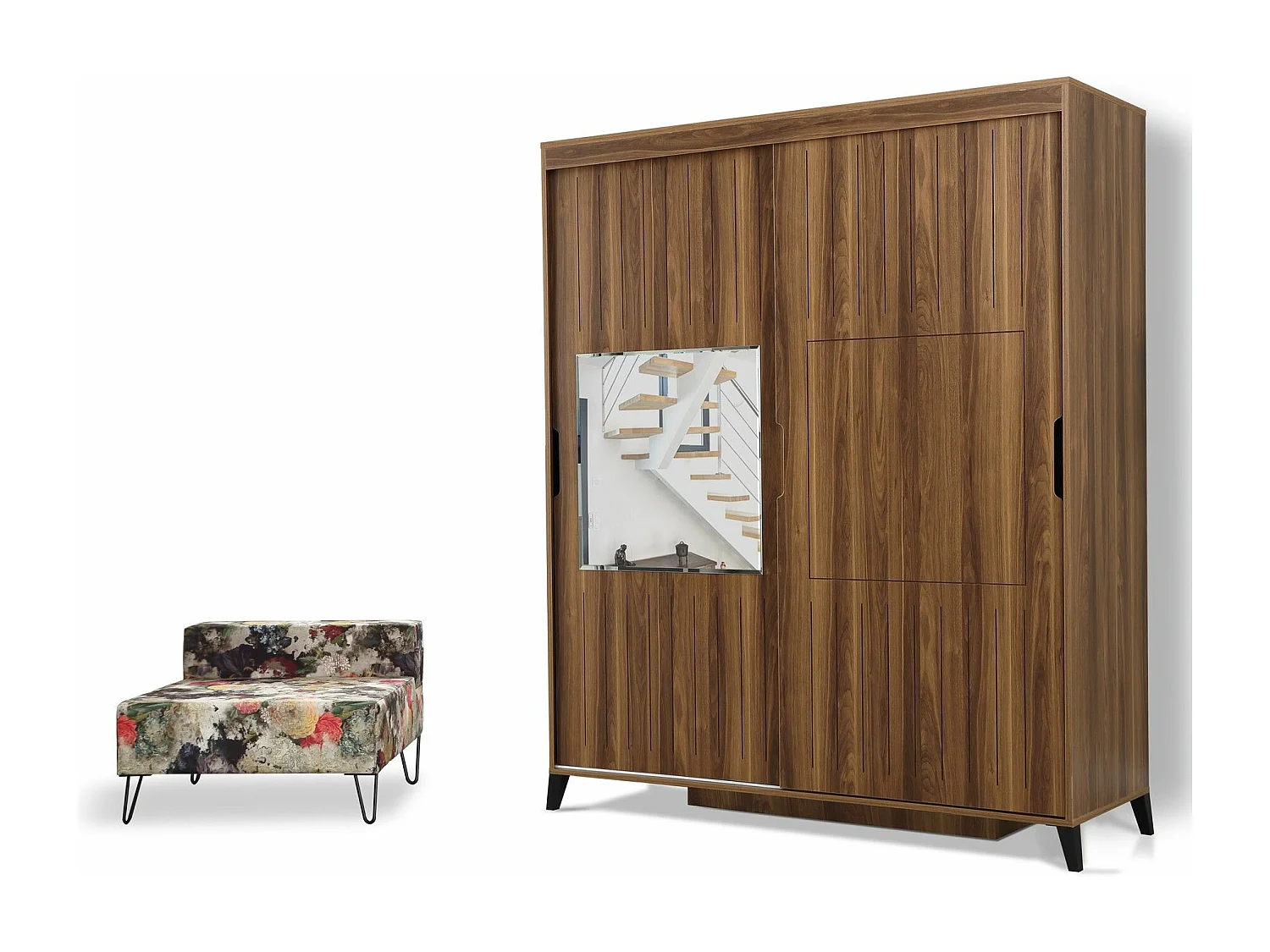 Bruin houten volwassenenkast 2 schuifdeuren met spiegel Marka - 8 maten-Breedte 190cm