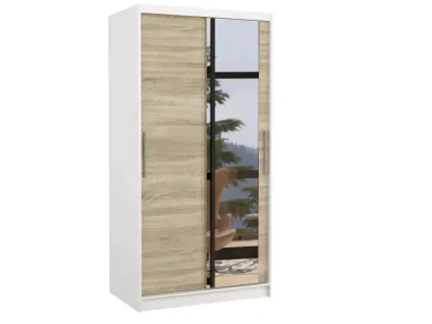 Petite armoire de chambre BAZO 2 portes coulissantes bois et miroir-Blanc-Largeur 120 cm