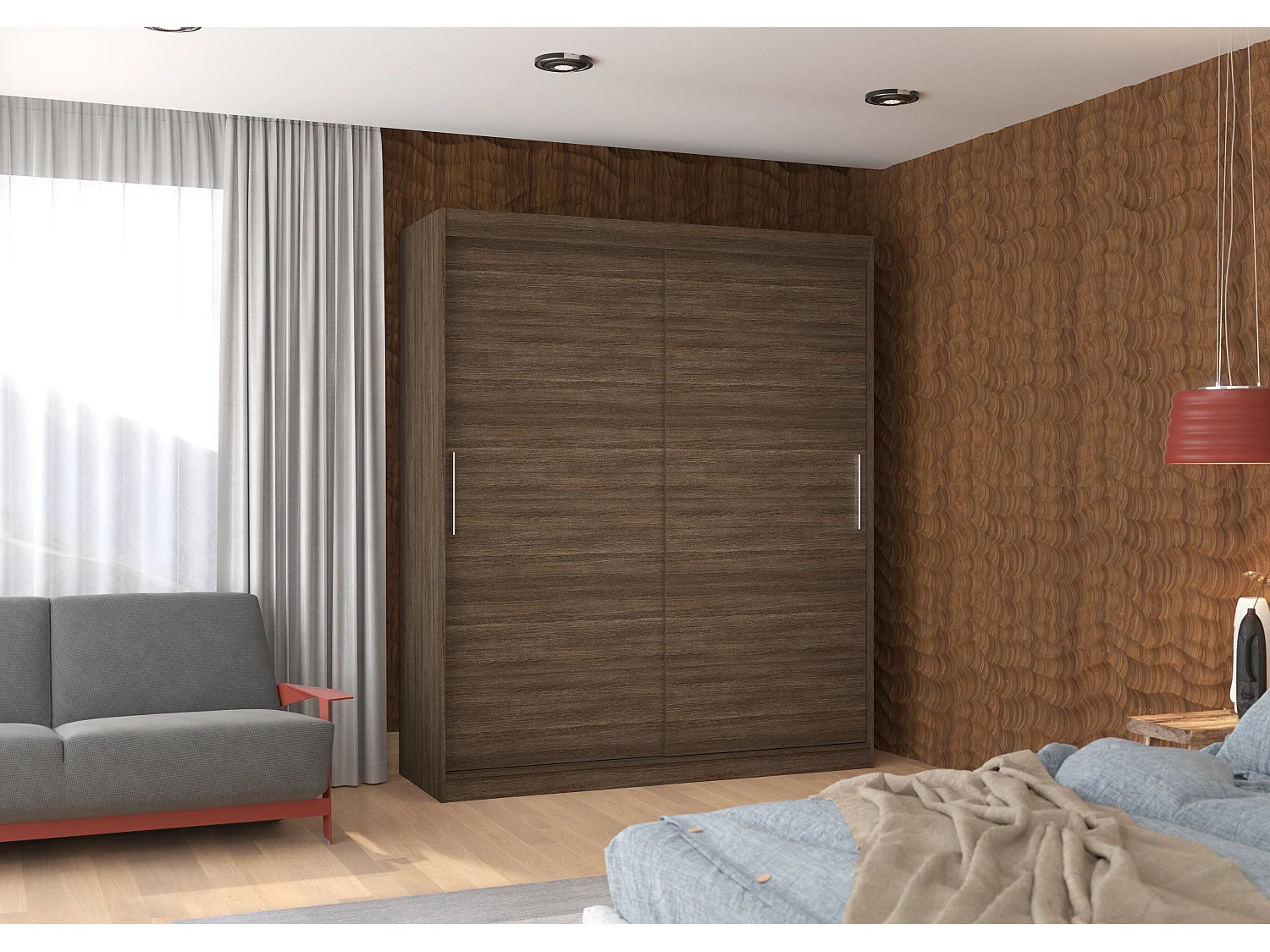 Armoire de chambre à coucher marron 2 portes coulissantes Kelly 180cm