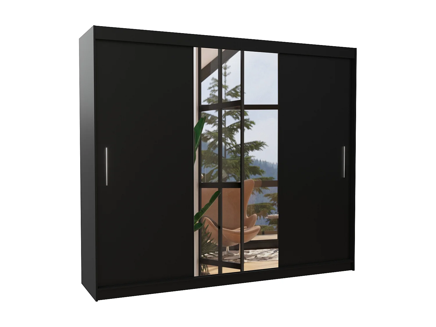 Grande armoire de chambre à coucher 3 portes coulissantes noir et miroir Dany 250cm