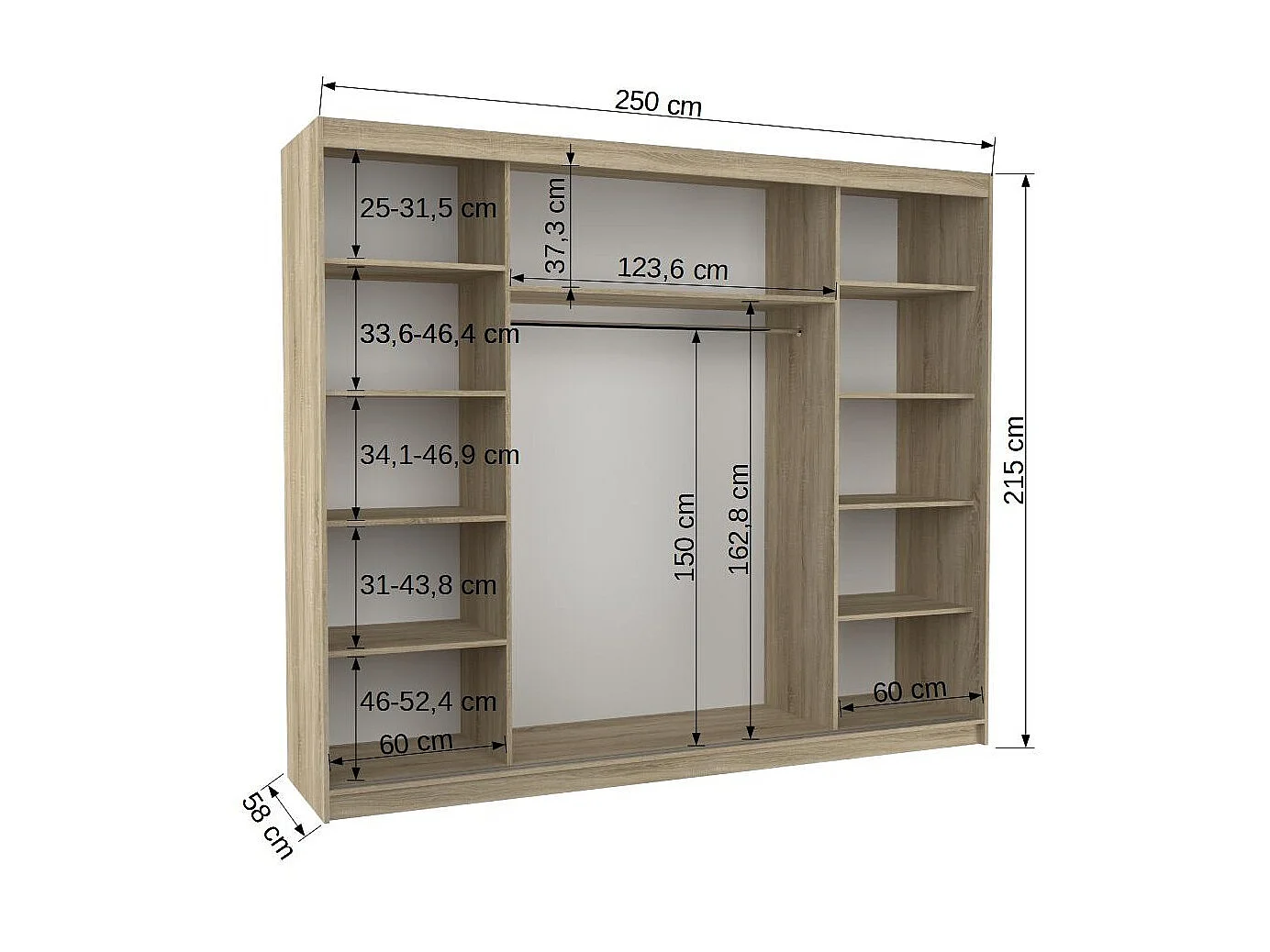 Grande armoire de chambre à coucher 3 portes coulissantes noir et miroir Dany 250cm