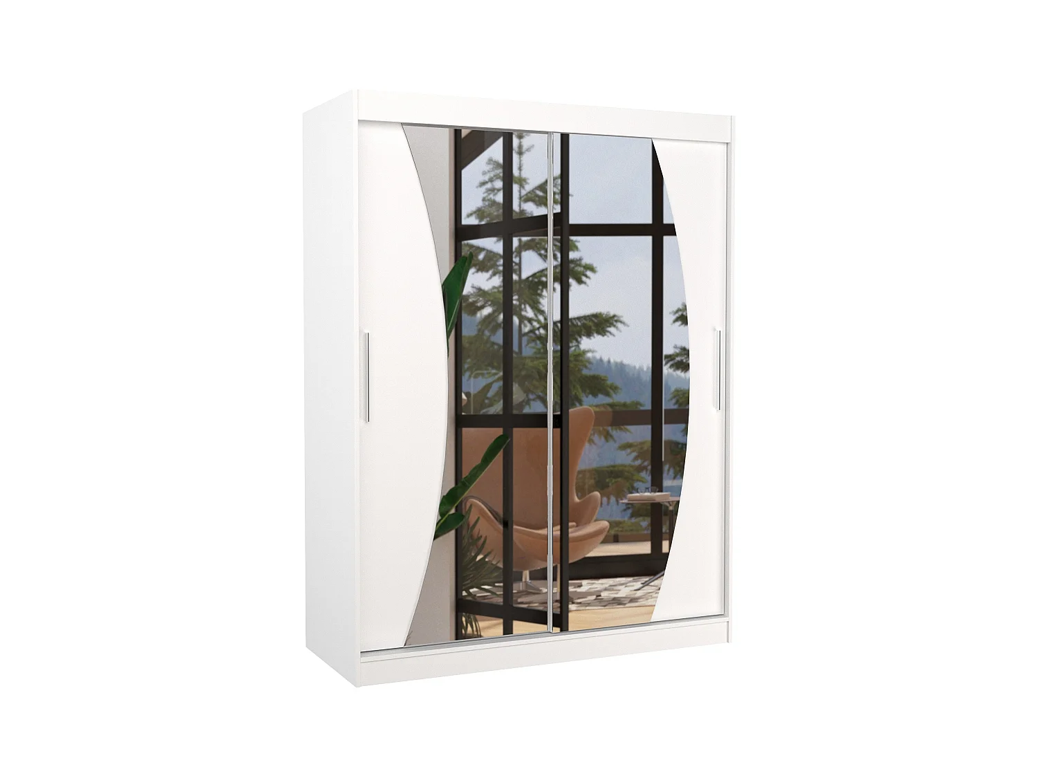 Armoire de chambre blanche 2 portes coulissantes avec miroir Modela 150cm