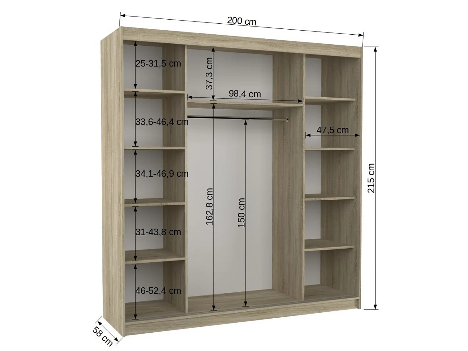 Armoire chambre adulte 2 portes coulissantes bois et miroir ZAFA 200cm-Noir/Bois artisan