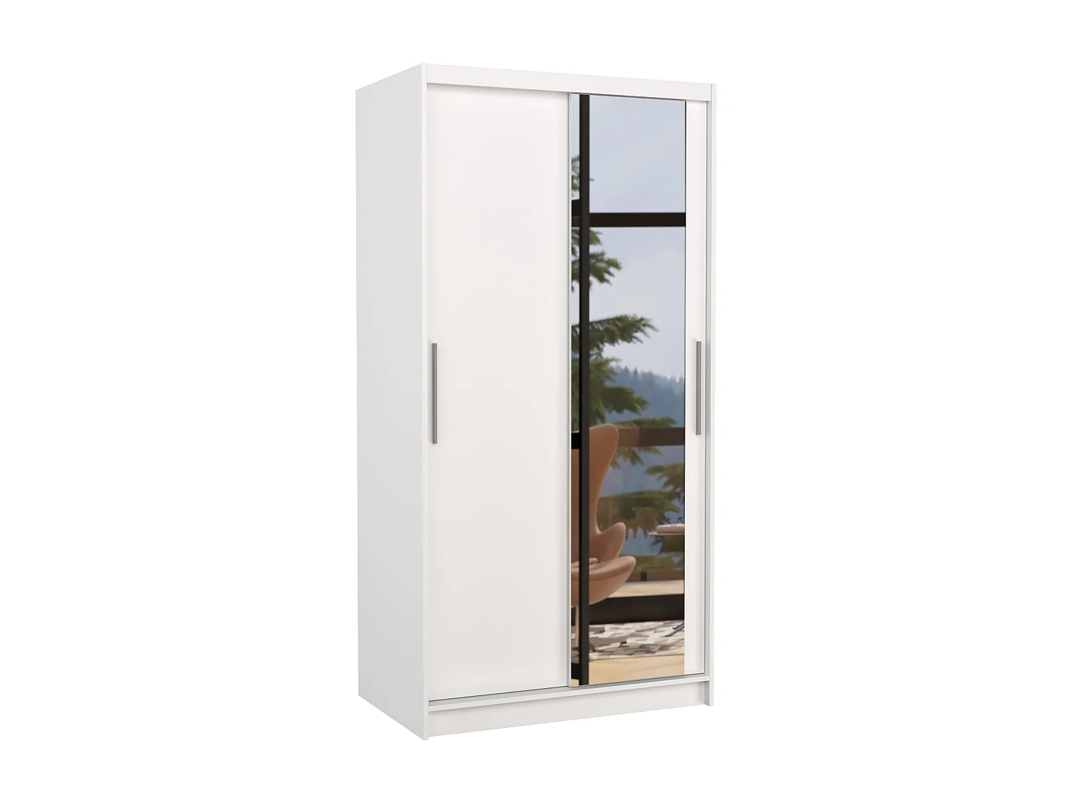 Petite armoire de chambre 2 portes coulissantes blanche avec miroir Bazo 100cm