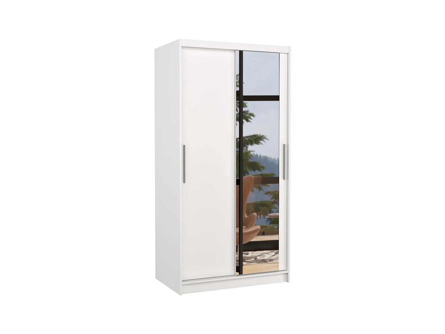 Petite armoire de chambre 2 portes coulissantes blanche avec miroir Bazo 100cm