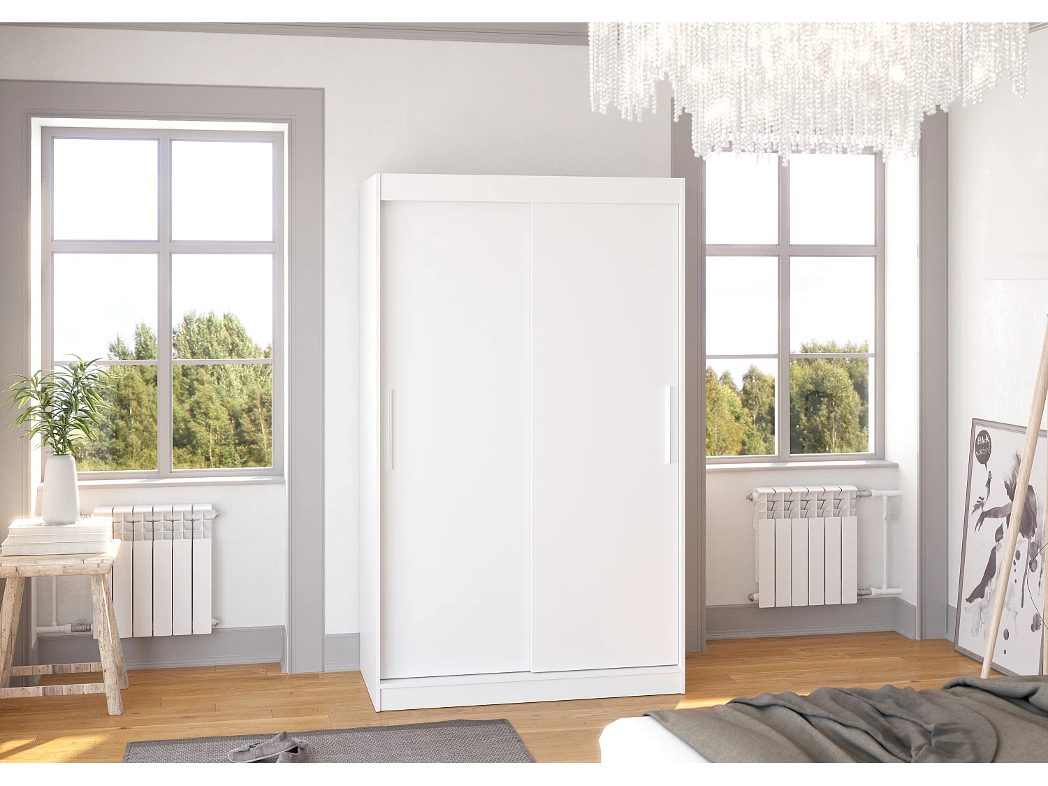 Petite armoire de chambre blanche avec 2 portes coulissantes Keria 120cm