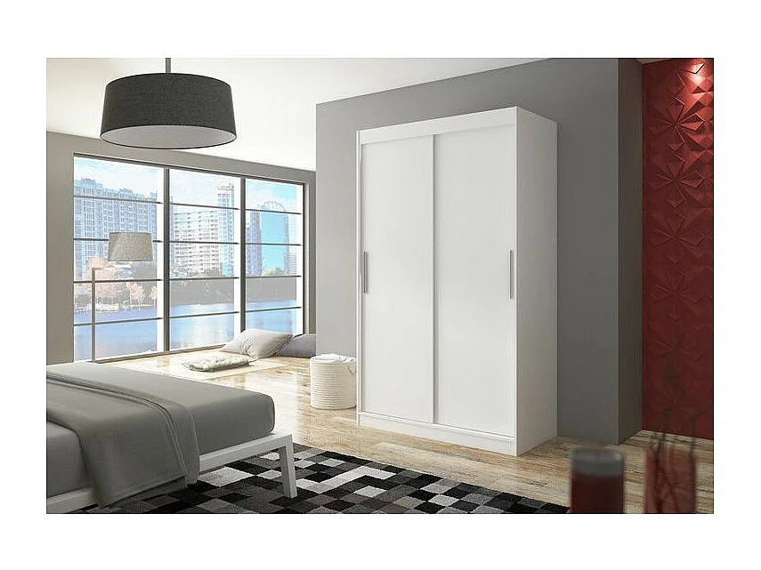Petite armoire de chambre blanche avec 2 portes coulissantes Keria 120cm