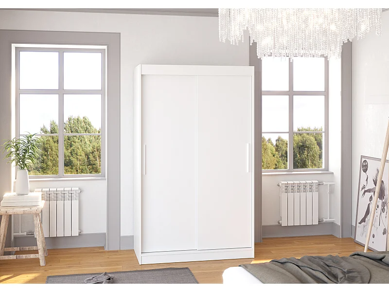 Petite armoire de chambre blanche avec 2 portes coulissantes Keria 120cm