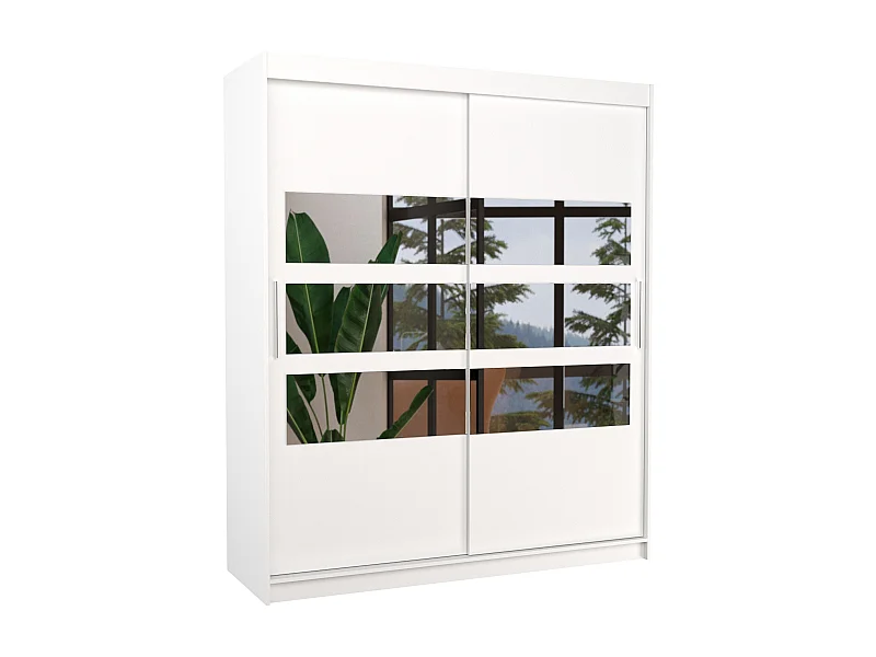 Slaapkamerkast 2 witte schuifdeuren en 6 horizontale spiegels Dolena 180 cm