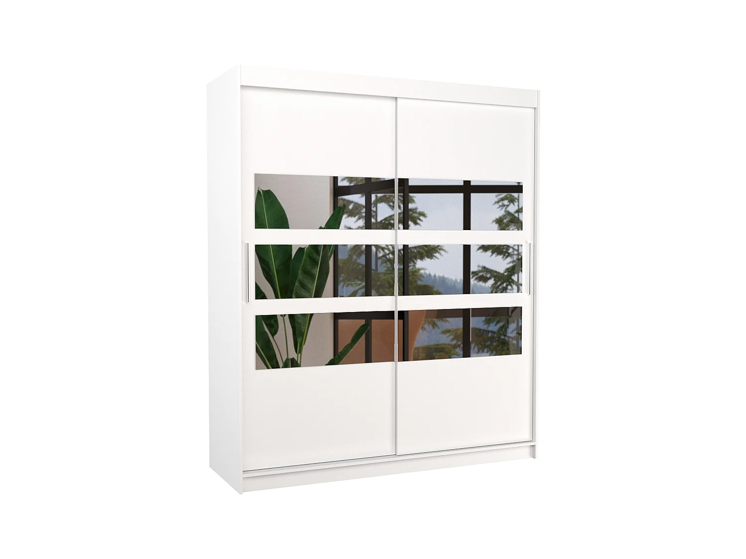 Armoire de chambre à coucher 2 portes coulissantes blanc et 6 miroirs horizontaux Dolena 180cm