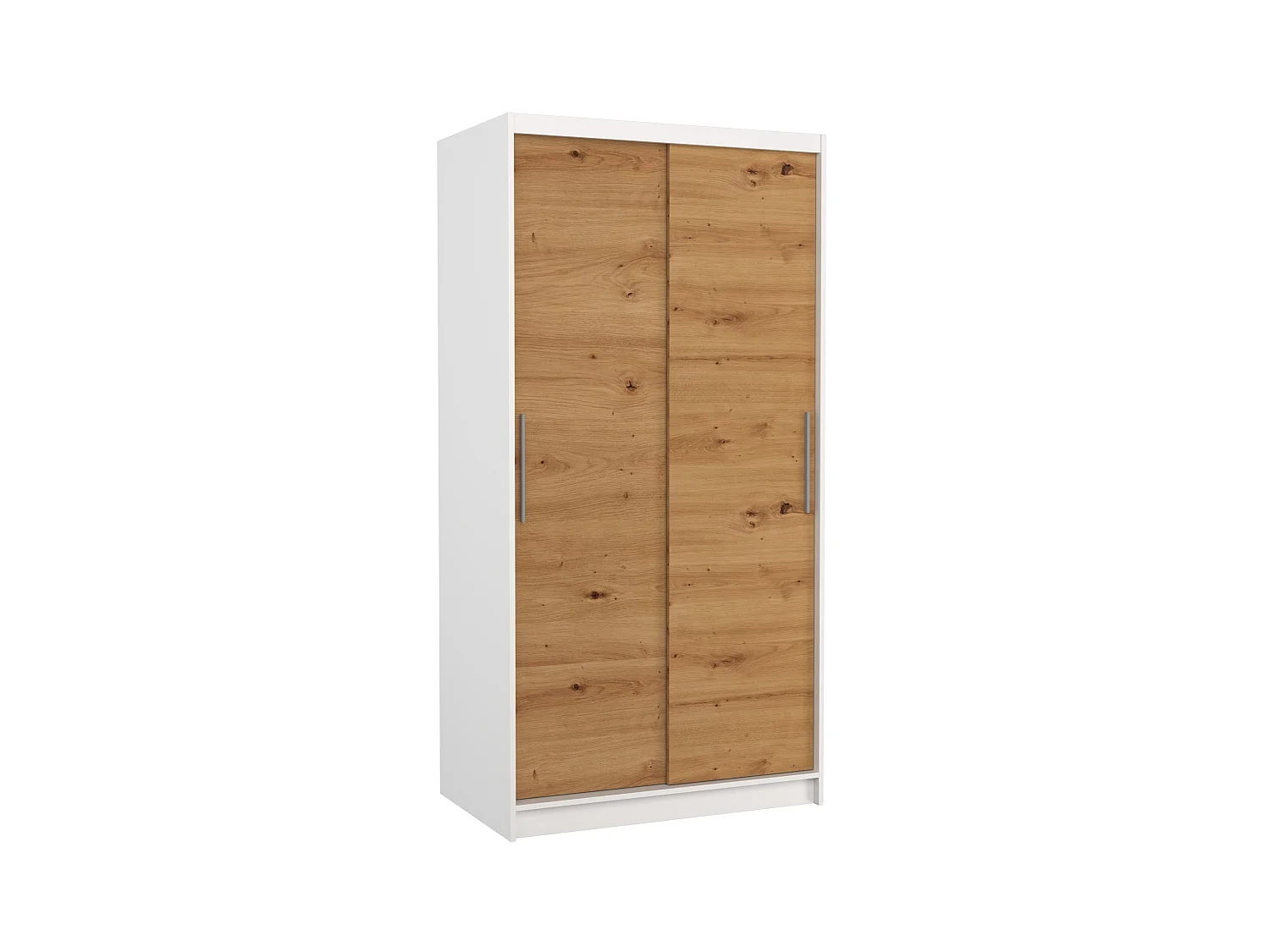 Petite armoire de chambre à coucher blanche 2 portes coulissantes bois artisan Kilane 100cm